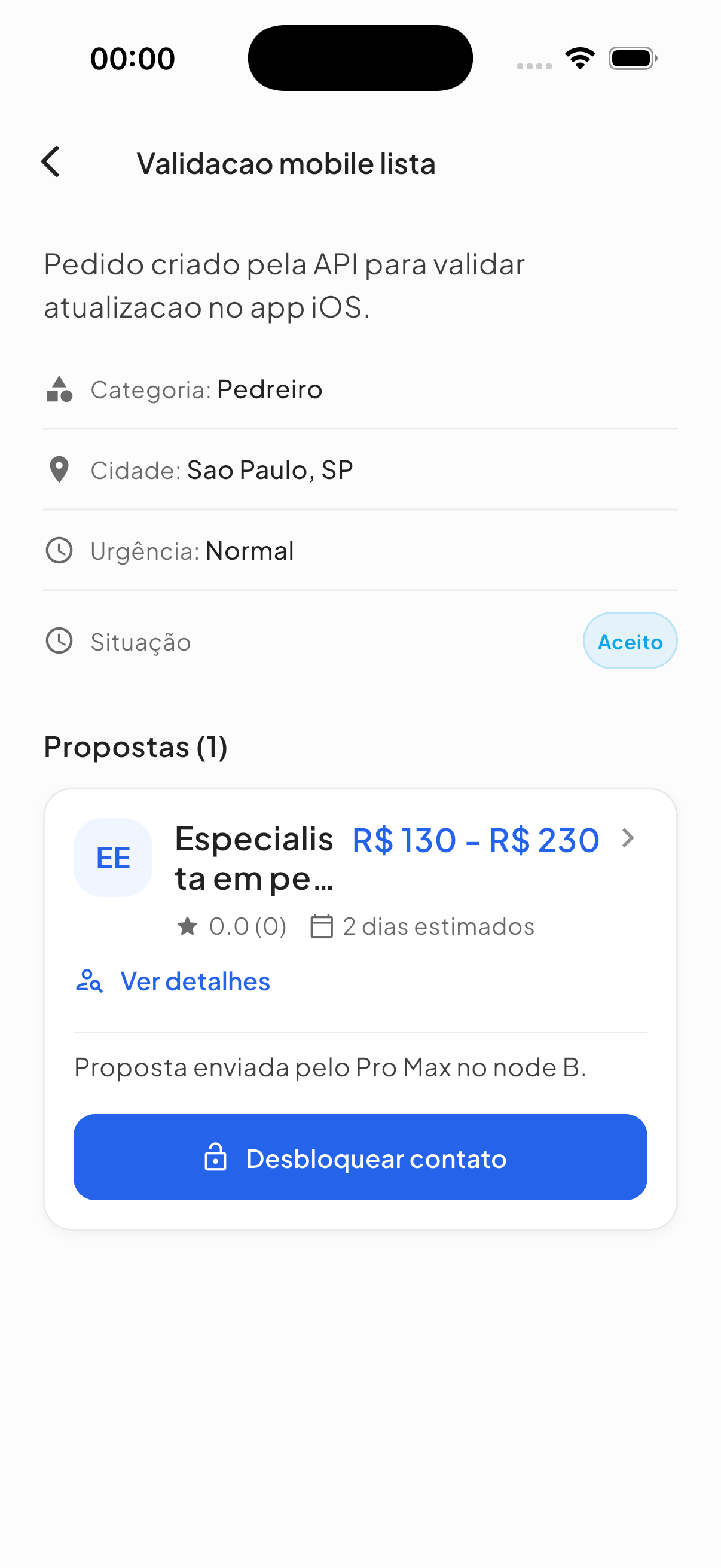 Tela real com proposta escolhida no Presta Aí