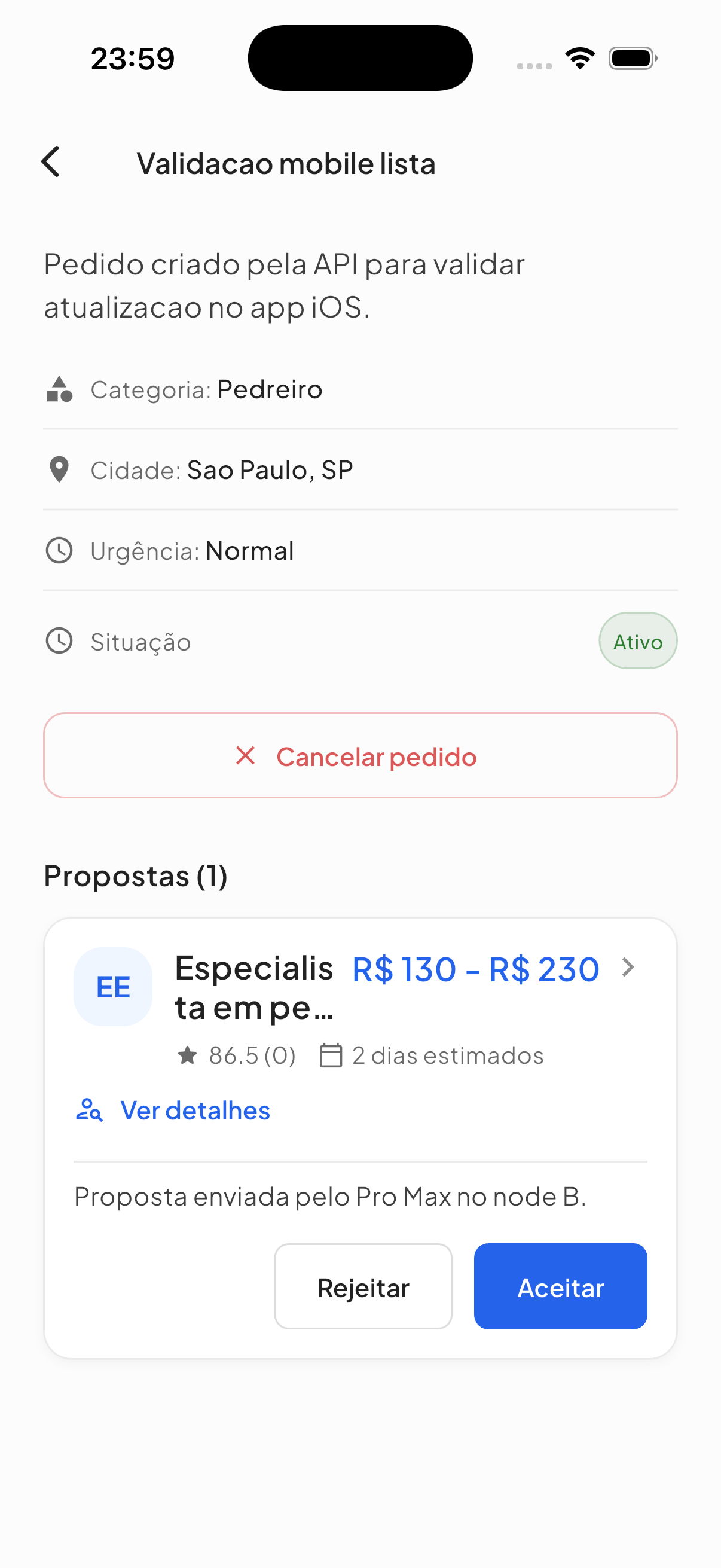 Tela real do Presta Aí para comparar proposta por preço, prazo e reputação