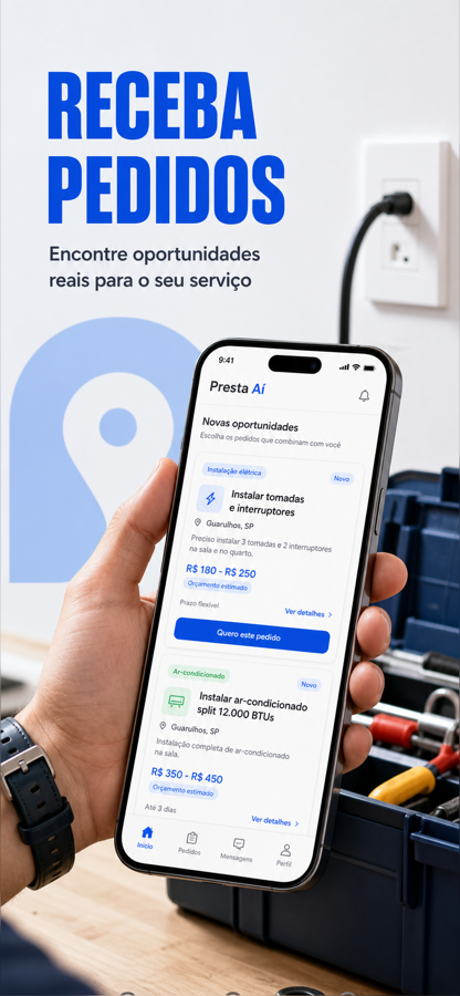 Tela do Presta Aí com pedidos disponíveis para prestadores